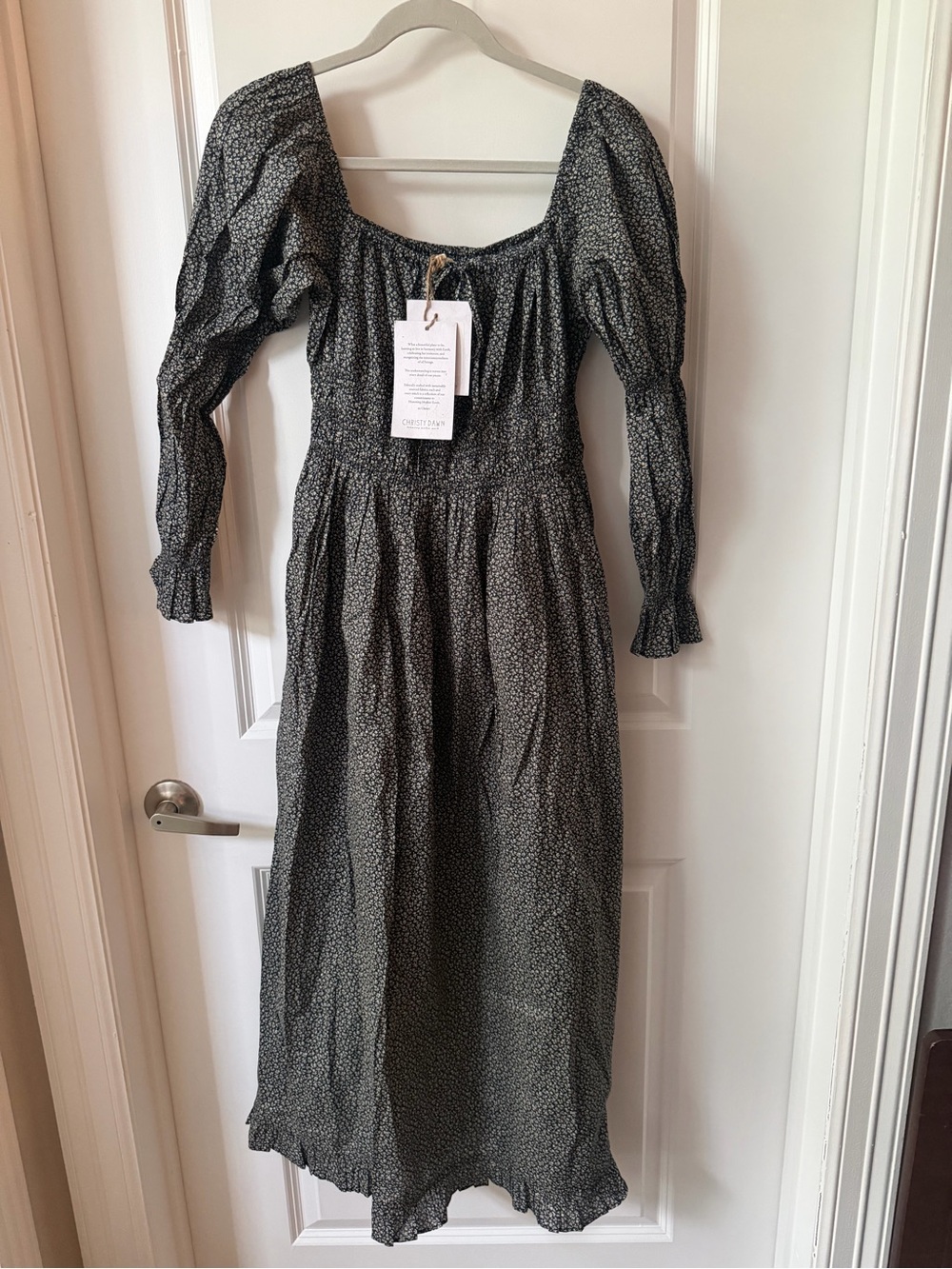 NWT Christy Dawn Adelia Black Floral Midi Dress with Smocked Waist